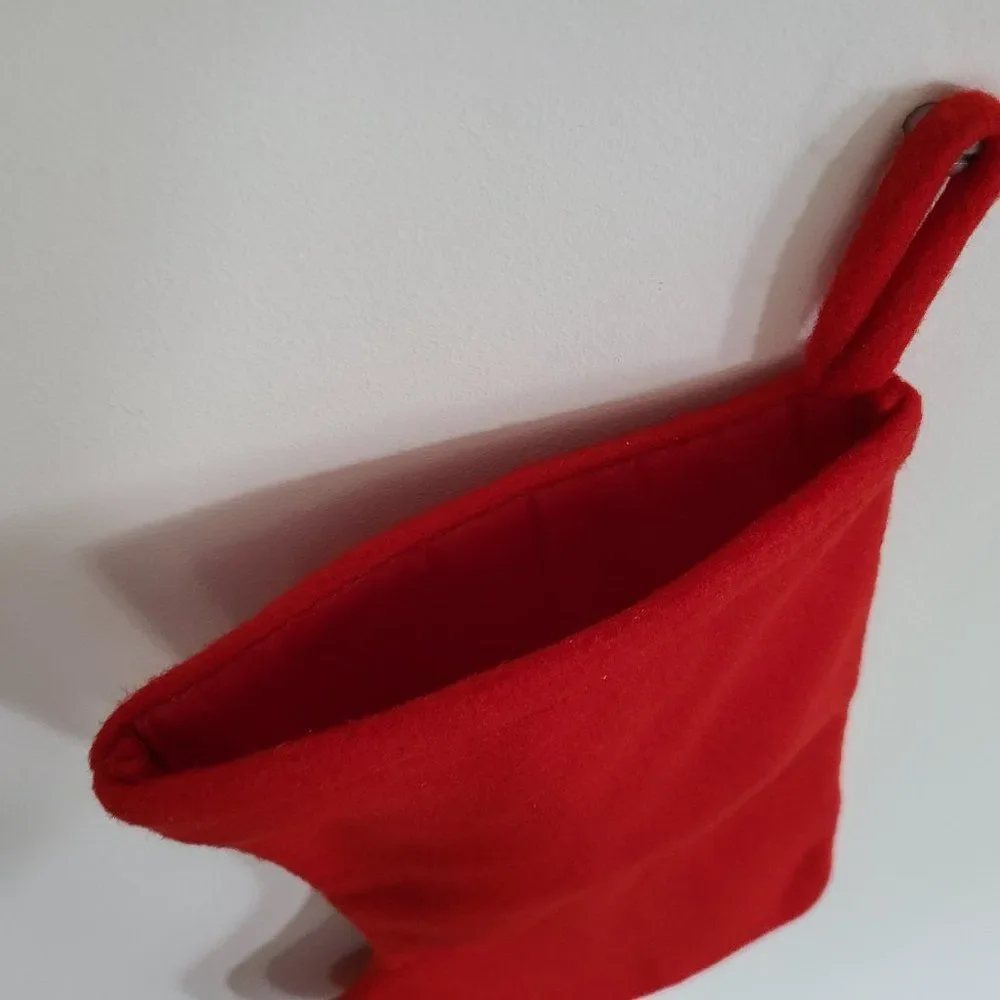 Red Felt Christmas Stocking With Embroidered and Appliqued Ice Skates and Tassel